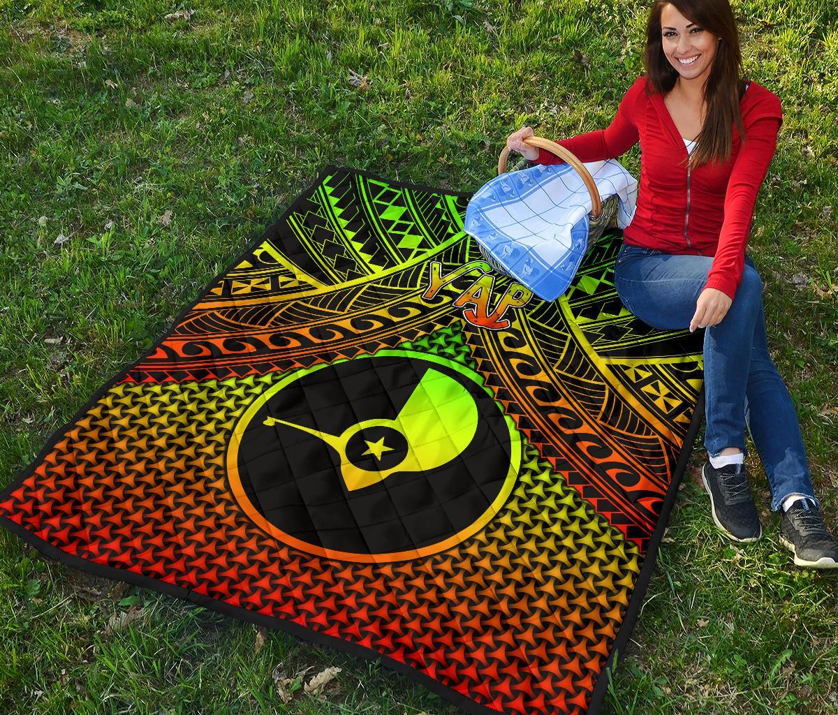 Polynesian Yap Premium Quilt - Reggae Vintage Polynesian Patterns - Polynesian Pride