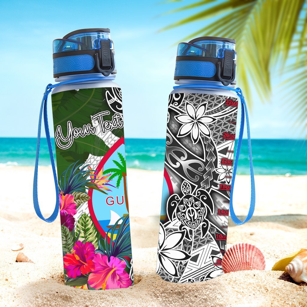 Guam Custom Personalised Hydro Tracking Bottle White - Turtle Plumeria Banana Leaf - Polynesian Pride