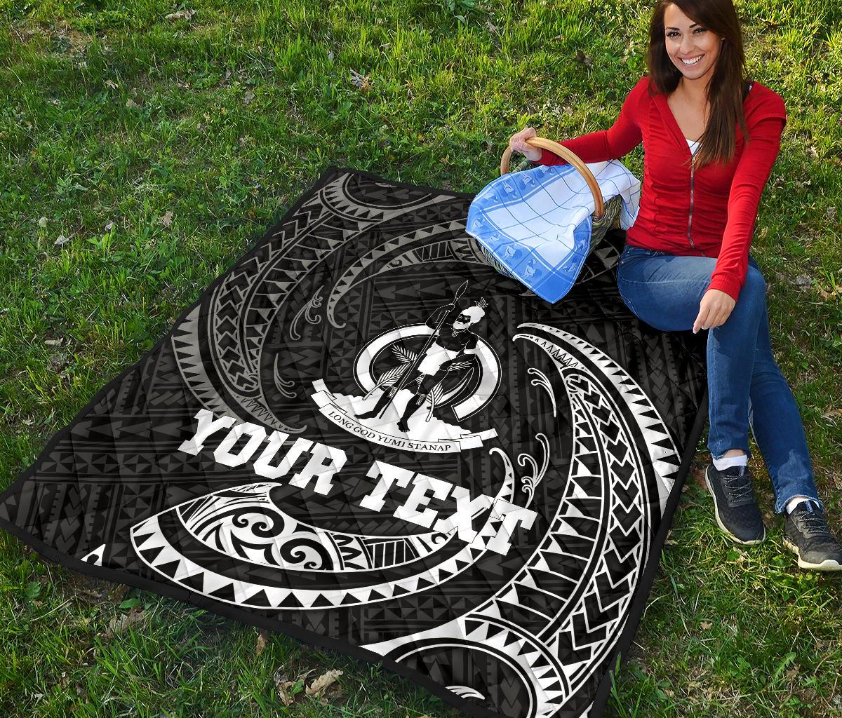 Vanuatu Polynesian Custom Personalised Premium Quilt - White Tribal Wave - Polynesian Pride