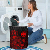 Wallis And Futuna Laundry Basket - Polynesian Turtle Hibiscus Red - Polynesian Pride