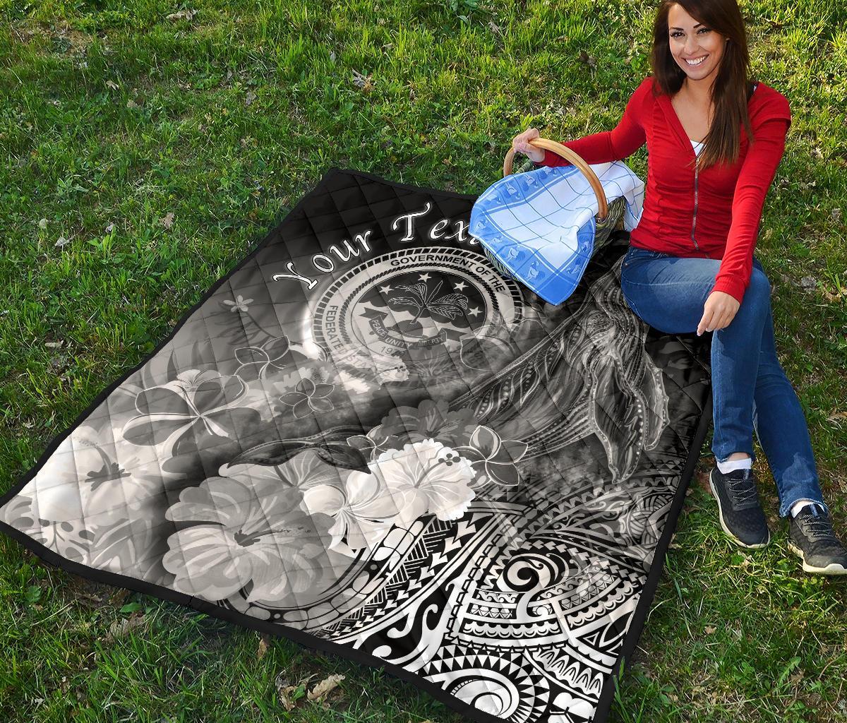 Federated States of Micronesia Custom Personalised Premium Quilts - Humpback Whale with Tropical Flowers (White) - Polynesian Pride