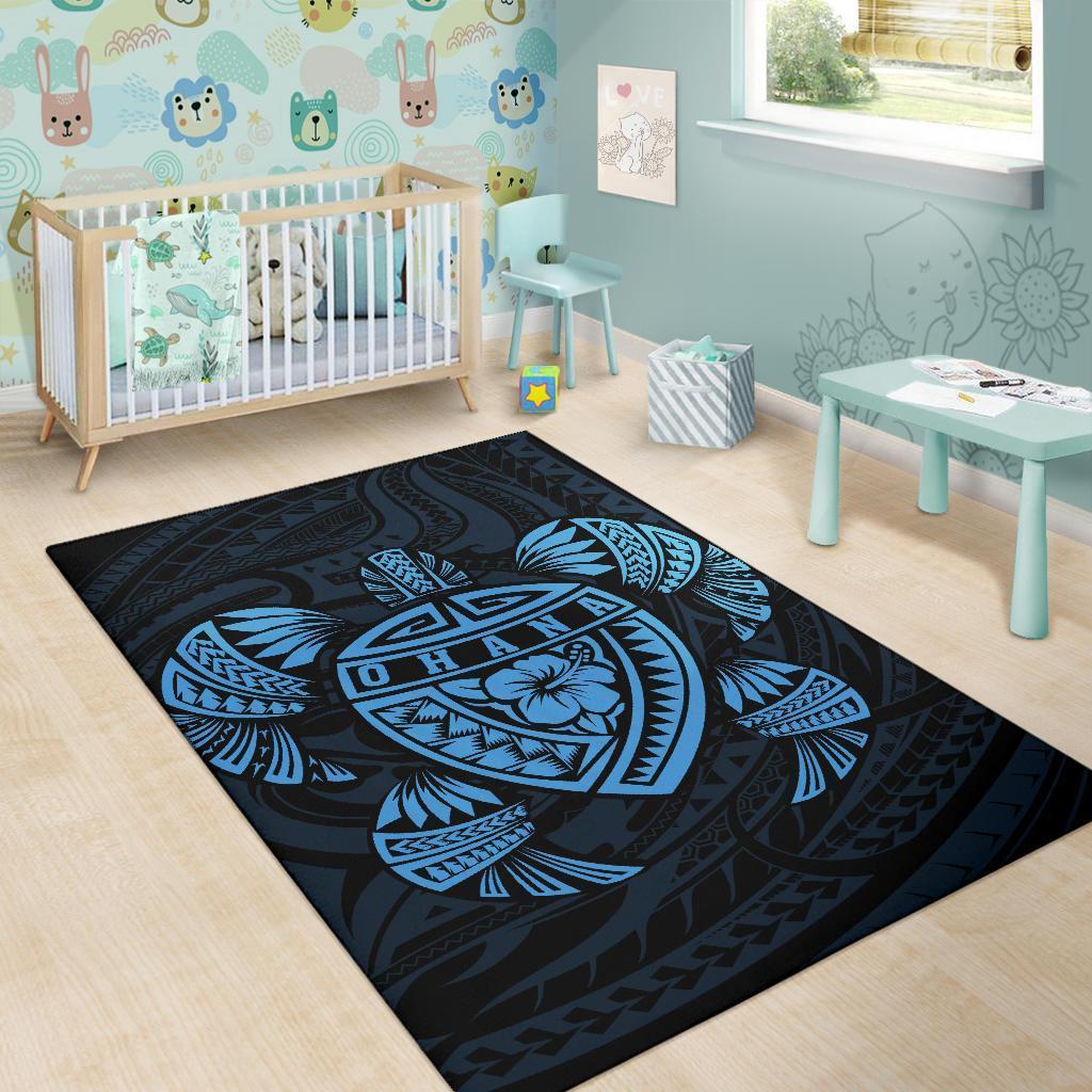 Hawaiian Map Turtle Ohana Hibiscus Kakau Polynesian Rug AH - Polynesian Pride