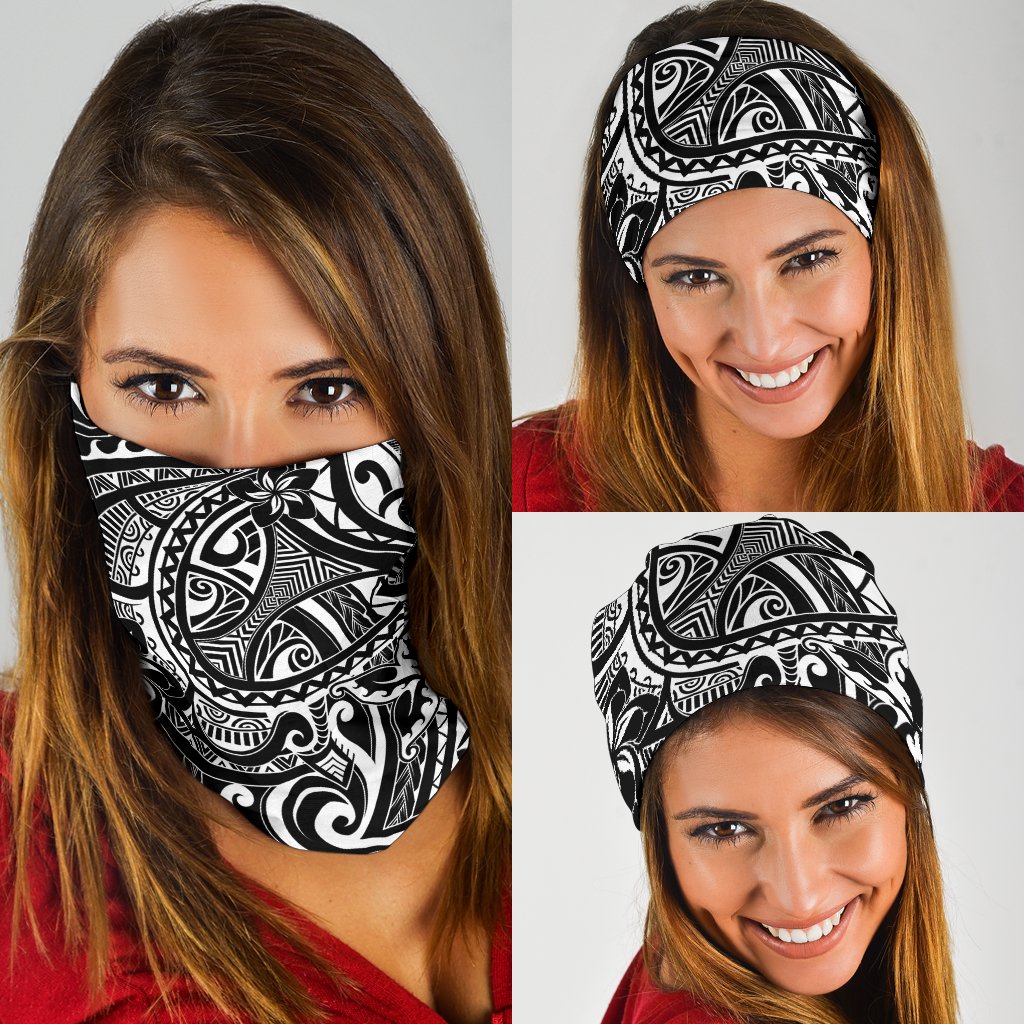 Polynesian Plumeria Tattoo White Unisex Bandana - Polynesian Pride