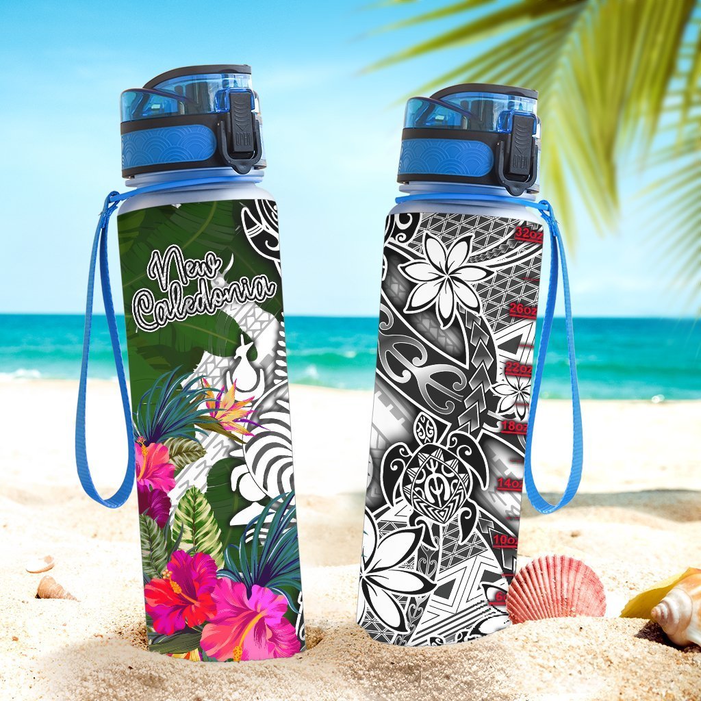 New Caledonia Hydro Tracking Bottle White - Turtle Plumeria Banana Leaf Crest - Polynesian Pride