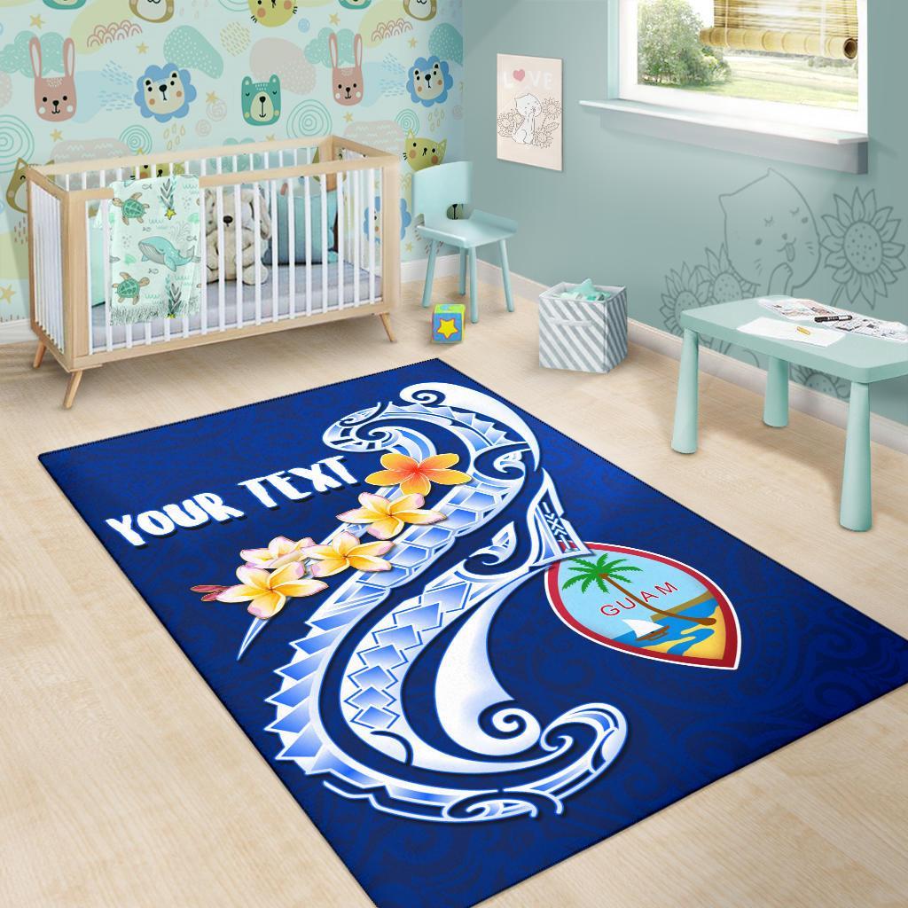 Guam Personalised Area Rug - Guam Seal Polynesian Patterns Plumeria (Blue) - Polynesian Pride