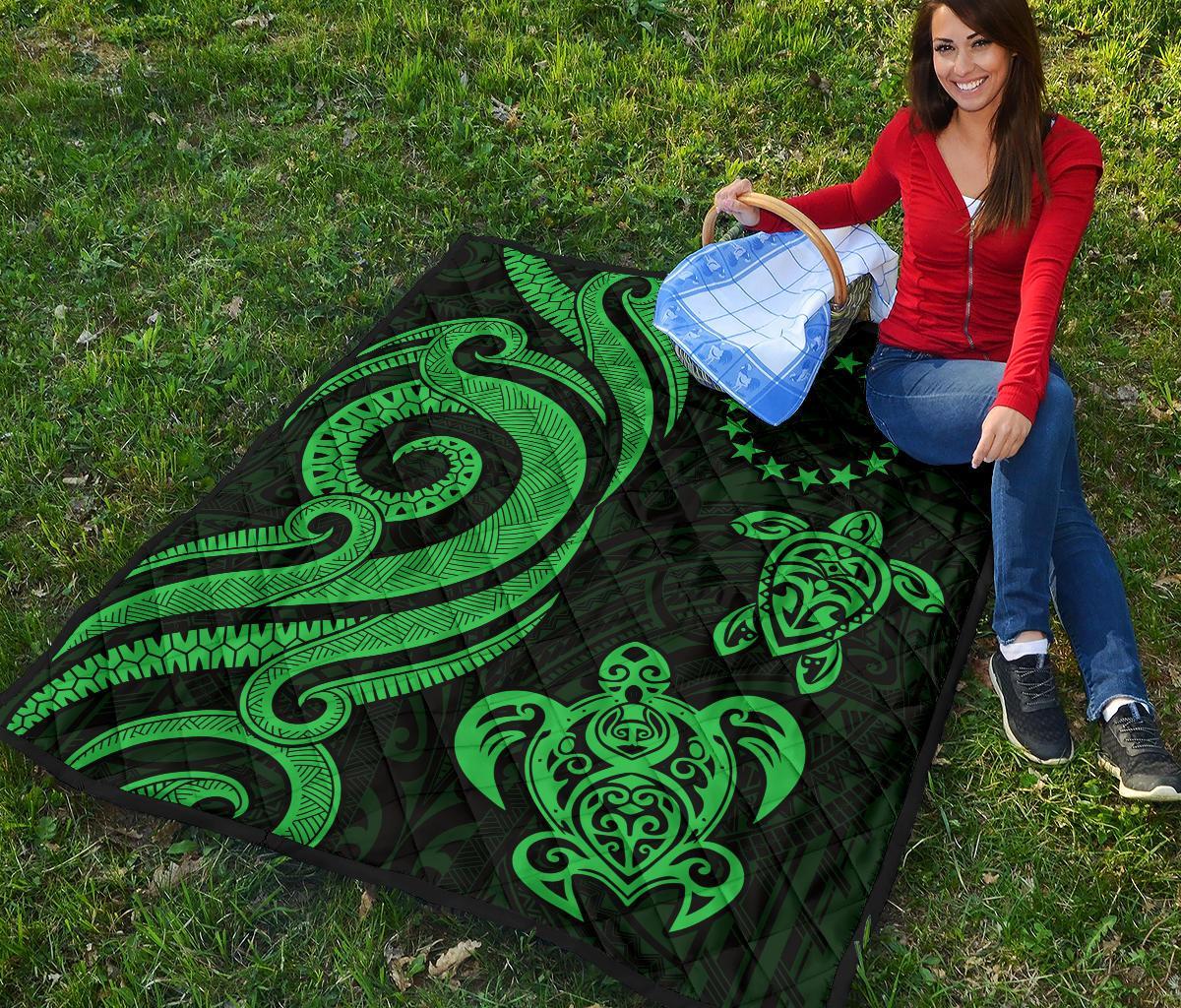 Cook Islands Premium Quilt - Green Tentacle Turtle - Polynesian Pride