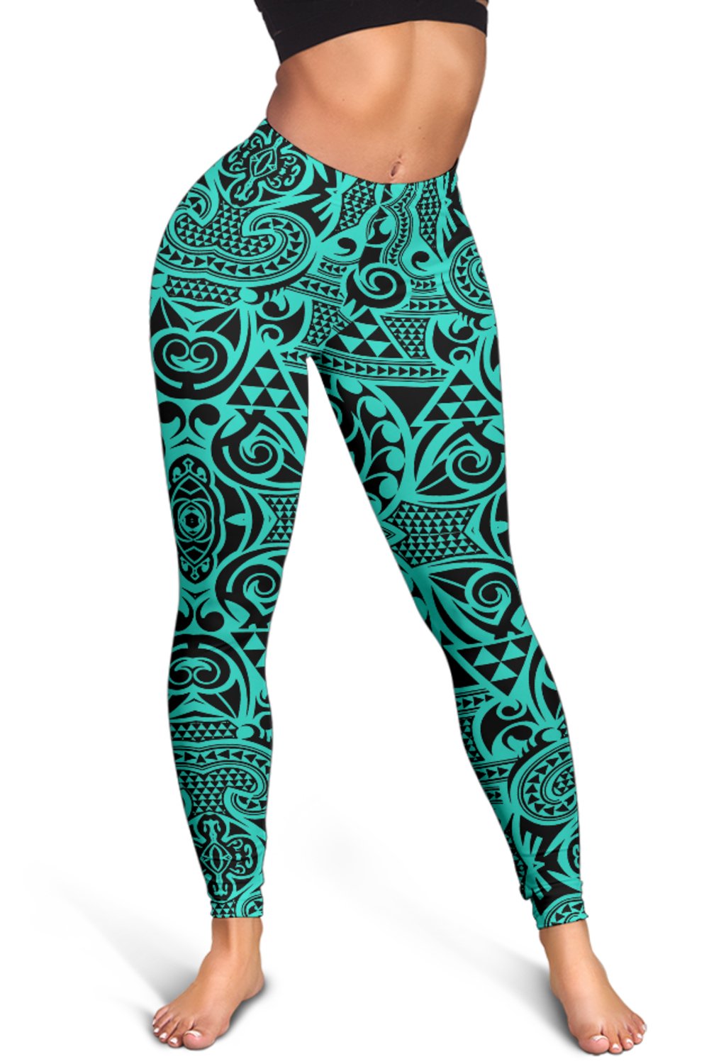 Polynesian Kakau Turtle Turquoise Hawaii Women's Leggings AH - Polynesian Pride