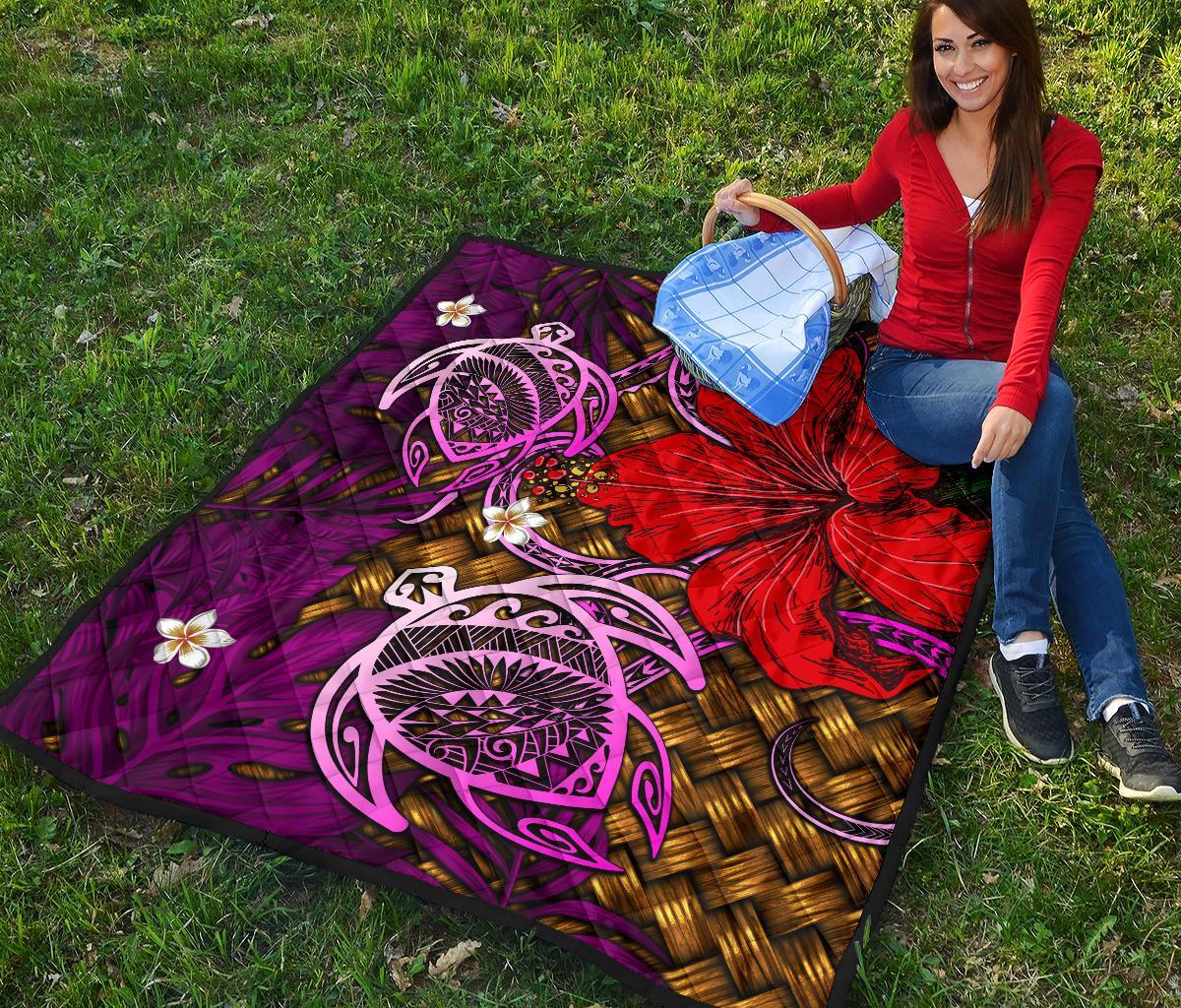 Hawaii Lauhala Hibiscus Polynesian Tropical Pink Premium Quilt - Wake Style - AH - Polynesian Pride