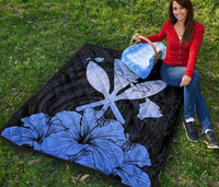 Hawaiian Kanaka Premium Quilt Hibiscus Polynesian Love Blue - Polynesian Pride