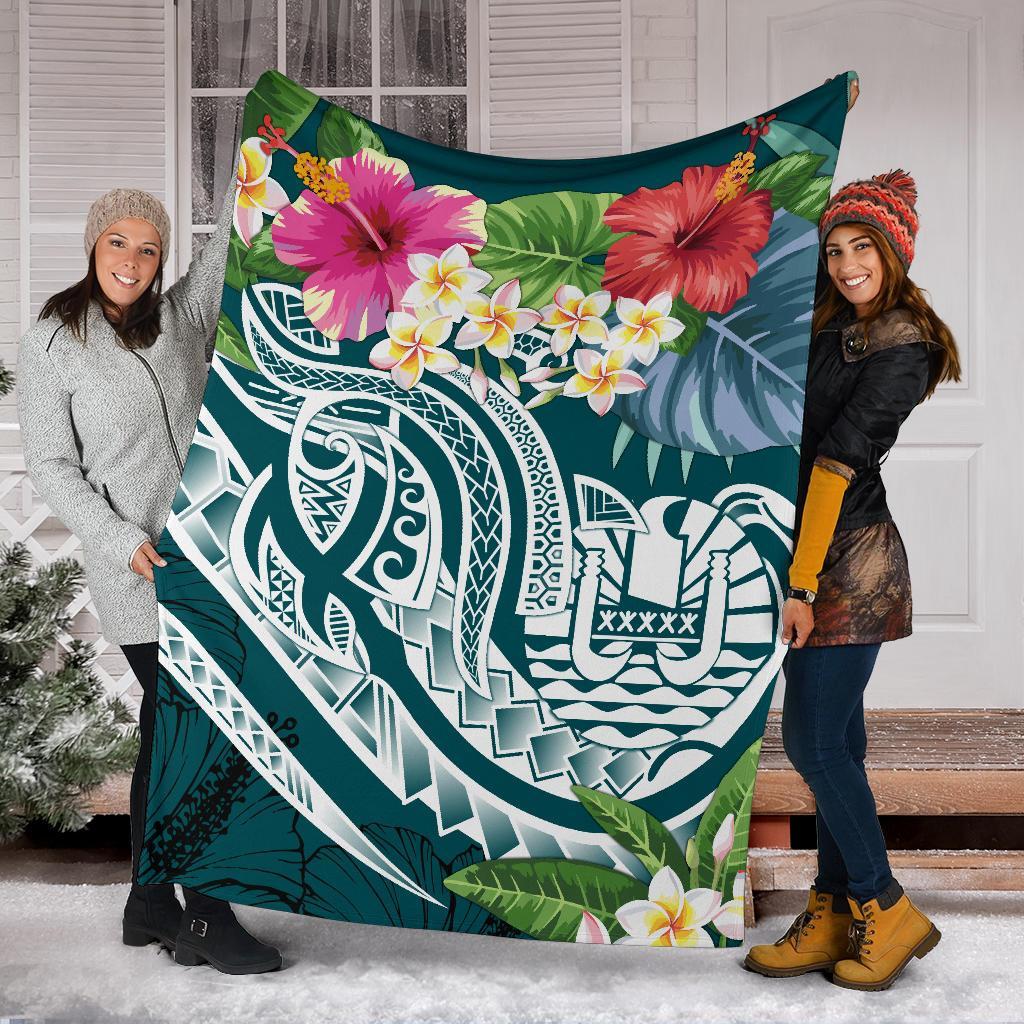Tahiti Polynesian Premium Blanket - Summer Plumeria (Turquoise) - Polynesian Pride