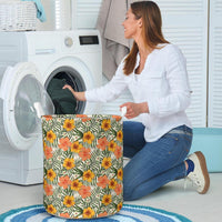 Tropical Flowers Hibiscus Pink Yellow Hawaii Laundry Basket - Polynesian Pride