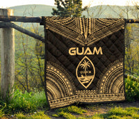 Guam Premium Quilt - Guam Coat Of Arms Polynesian Chief Gold Version - Polynesian Pride