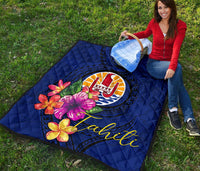 Tahiti Polynesian Premium Quilt - Floral With Seal Blue - Polynesian Pride