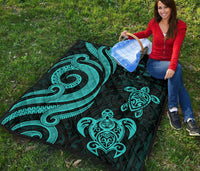 Fiji Polynesian Premium Quilt - Turquoise Tentacle Turtle Crest - Polynesian Pride