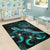 Palau Polynesian Area Rugs - Turtle With Blooming Hibiscus Turquoise - Polynesian Pride