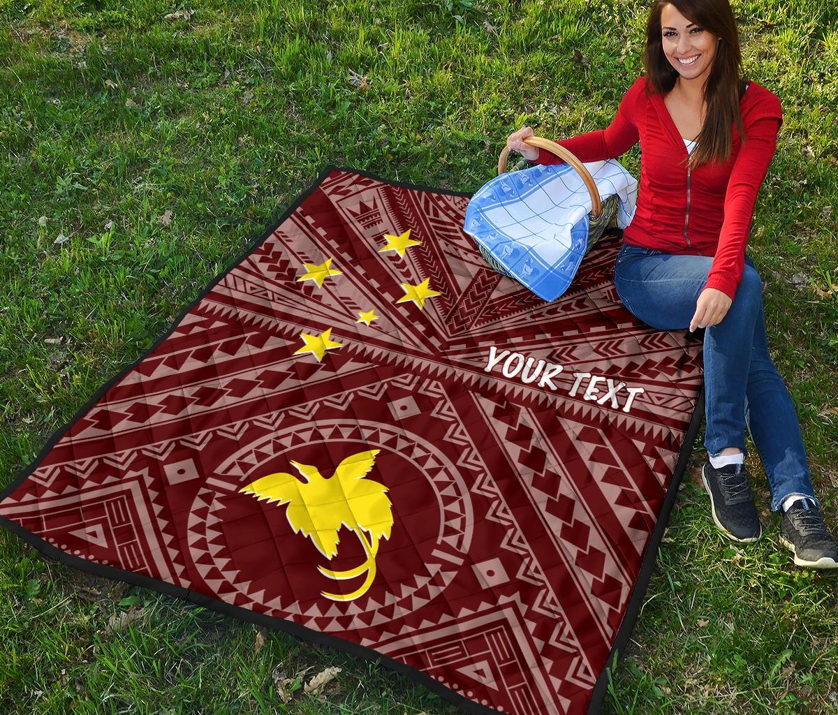 Papua New Guinea Personalised Premium Quilt - Flag With Polynesian Patterns (Red) - Polynesian Pride