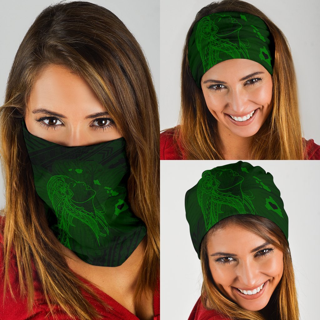 Hawaii Hula Girl Hibiscus Map Polynesian Bandana 3 - Pack - Green One Size Black - Polynesian Pride