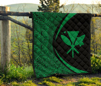 Hawaii Kanaka Polynesian Black And Green Premium Quilt - Circle Style - Polynesian Pride