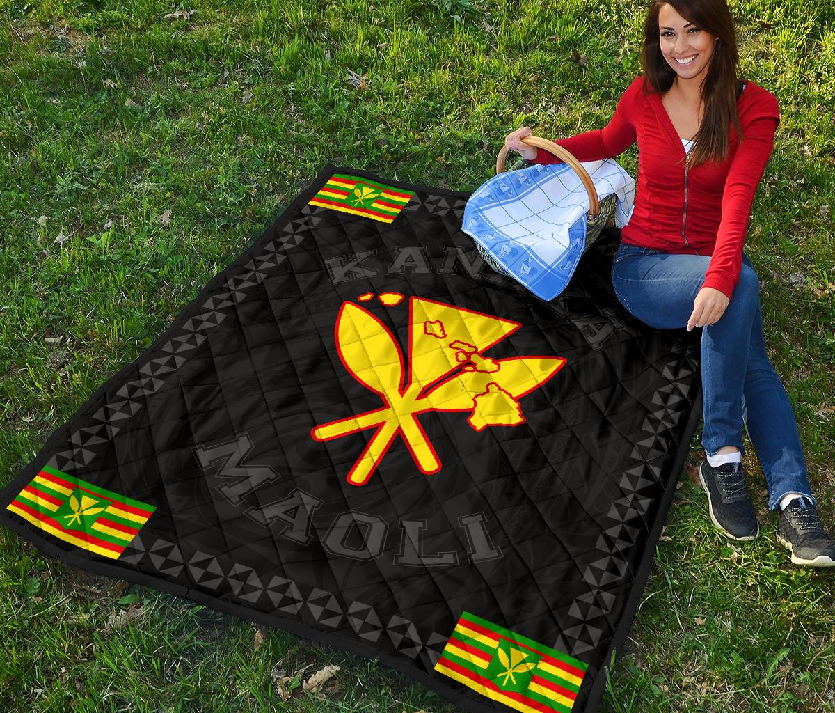 Kanaka Maoli Flag Polynesian Premium Quilt Gray - Love Style - Polynesian Pride
