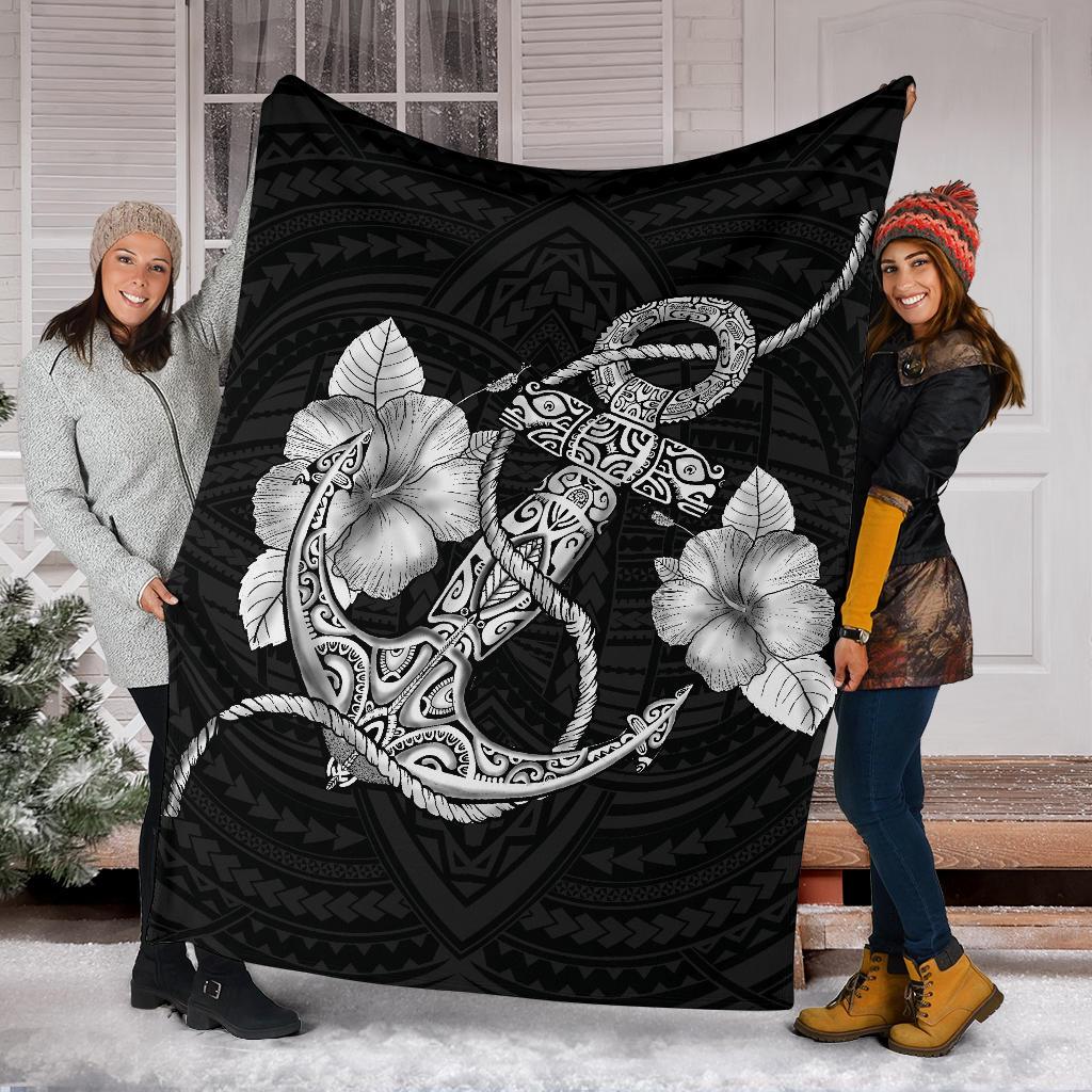 Anchor White Poly Tribal Premium Blanket - Polynesian Pride