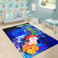 Polynesian Hawaii Area Rug - Humpback Whale with Tropical Flowers (Blue) - Polynesian Pride