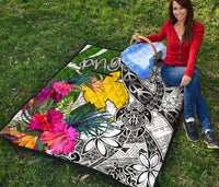 Papua New Guinea Premium Quilt White - Turtle Plumeria Banana Leaf - Polynesian Pride