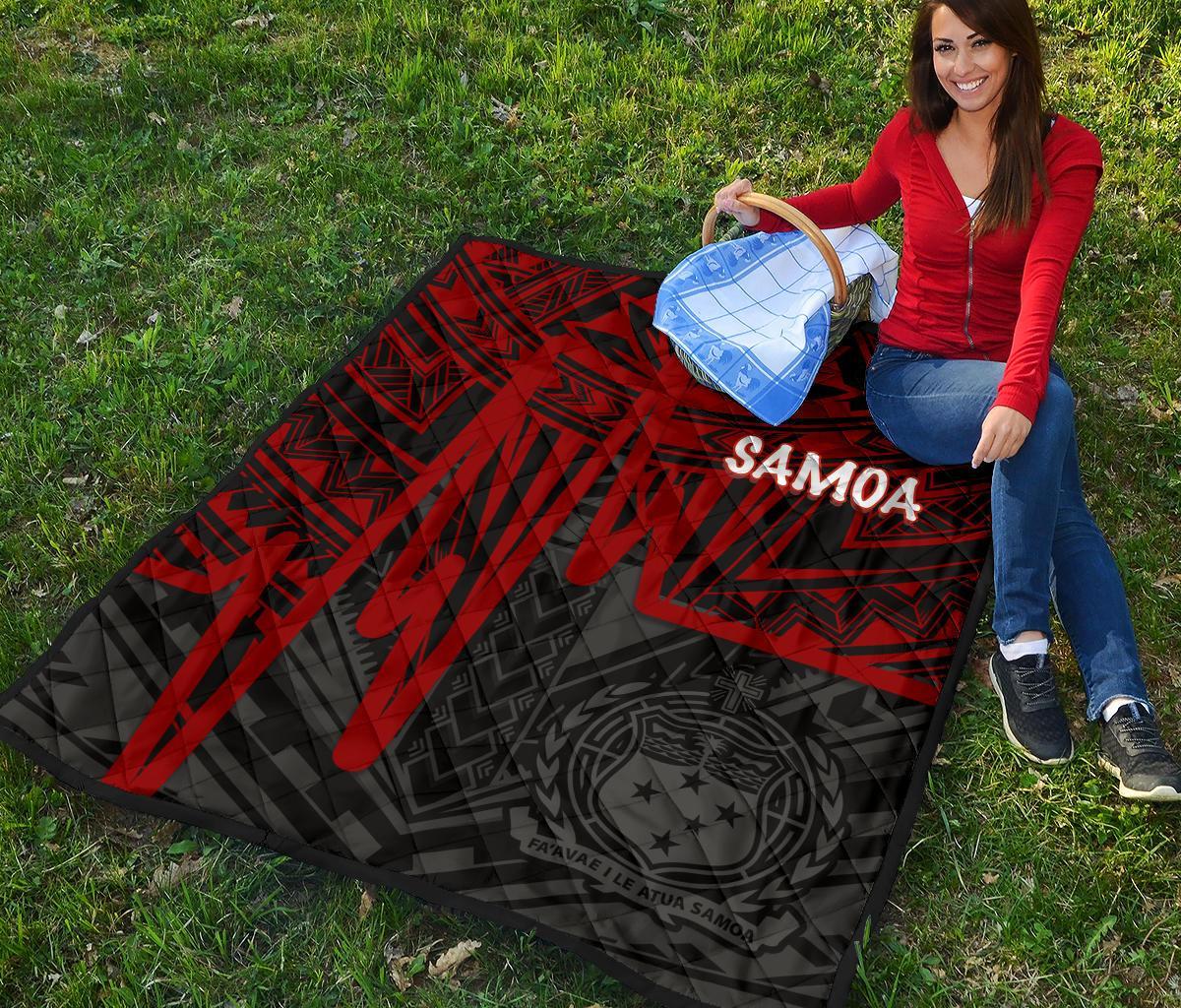 Samoa Premium Quilt - Samoa Seal With Polynesian Pattern In Heartbeat Style (Red) - Polynesian Pride