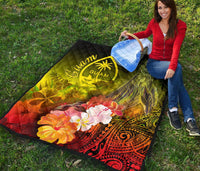 Guam Premium Quilt - Humpback Whale with Tropical Flowers (Yellow) - Polynesian Pride