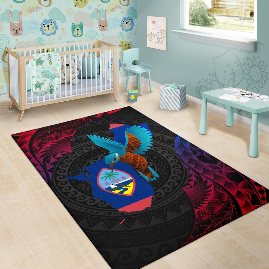 Guam Area Rug - KingFisher Bird With Map - Polynesian Pride