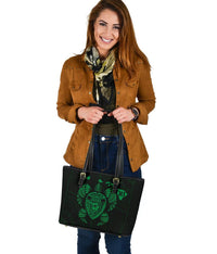 Hawaii Kakau Polynesian Ohana Turtle Map Small Leather Tote - Green - Polynesian Pride