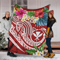 Polynesian Hawaii Kanaka Maoli Premium Blanket - Summer Plumeria (Red) - Polynesian Pride