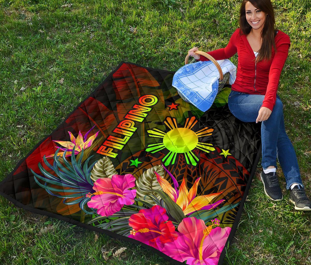 The Philippines Polynesian Premium Quilt - Hibiscus and Banana Leaves - Polynesian Pride