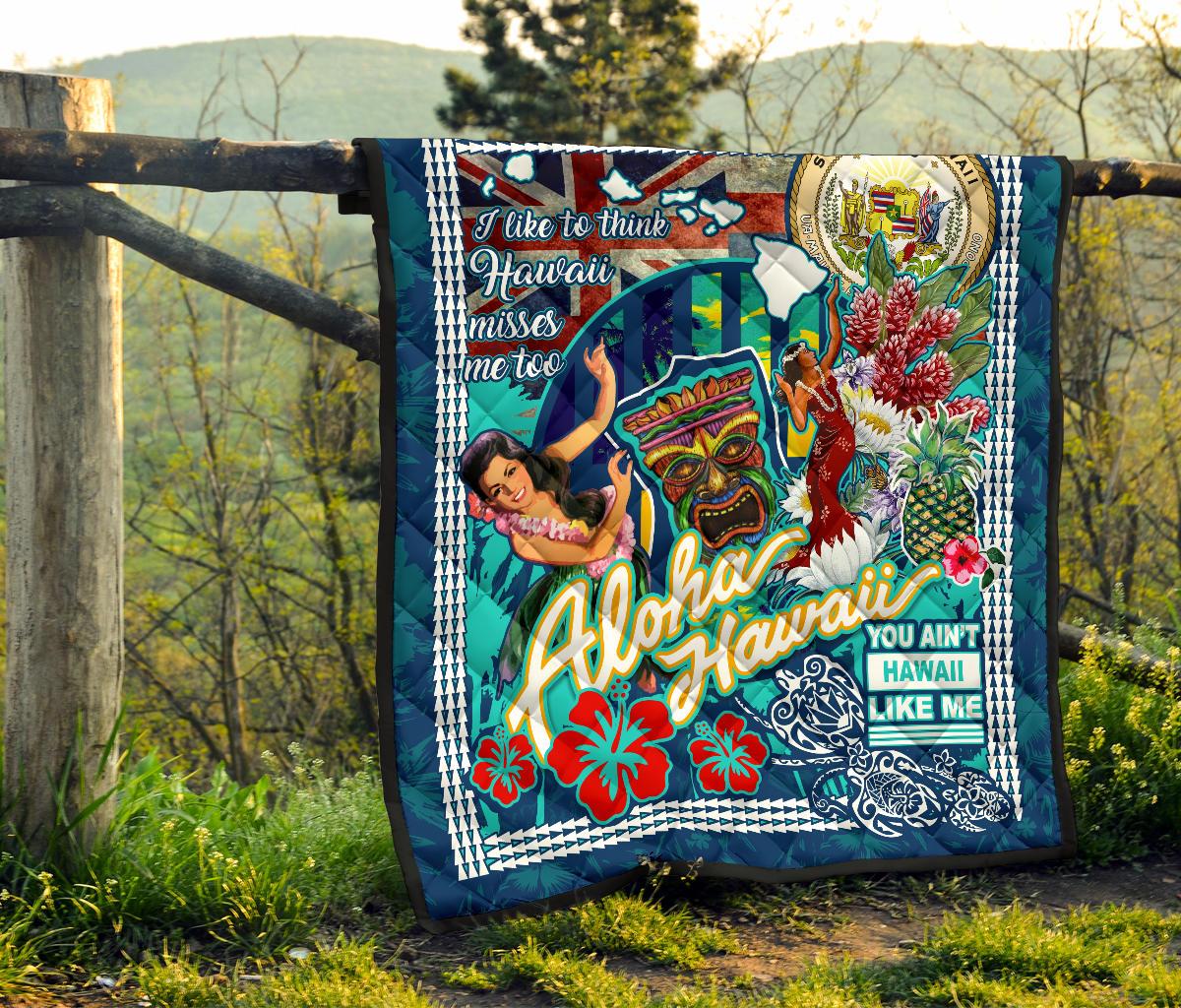 Hawaii Premium Blanket - Hawaii Seal Tiki Face Dancing Girl Aloha Hawaii - Polynesian Pride