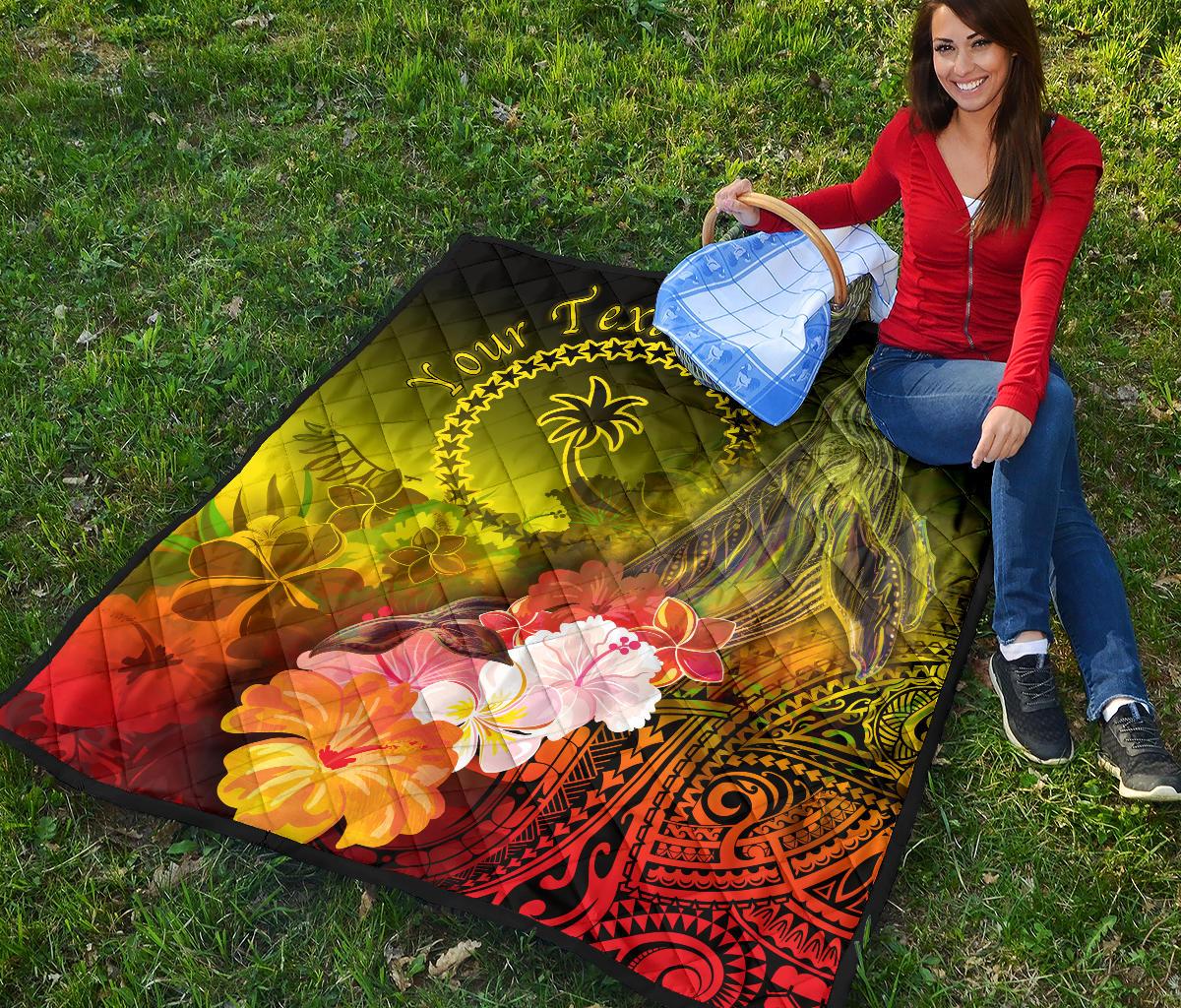 Custom Personalised Chuuk Premium Quilt - Humpback Whale with Tropical Flowers (Yellow) - Polynesian Pride