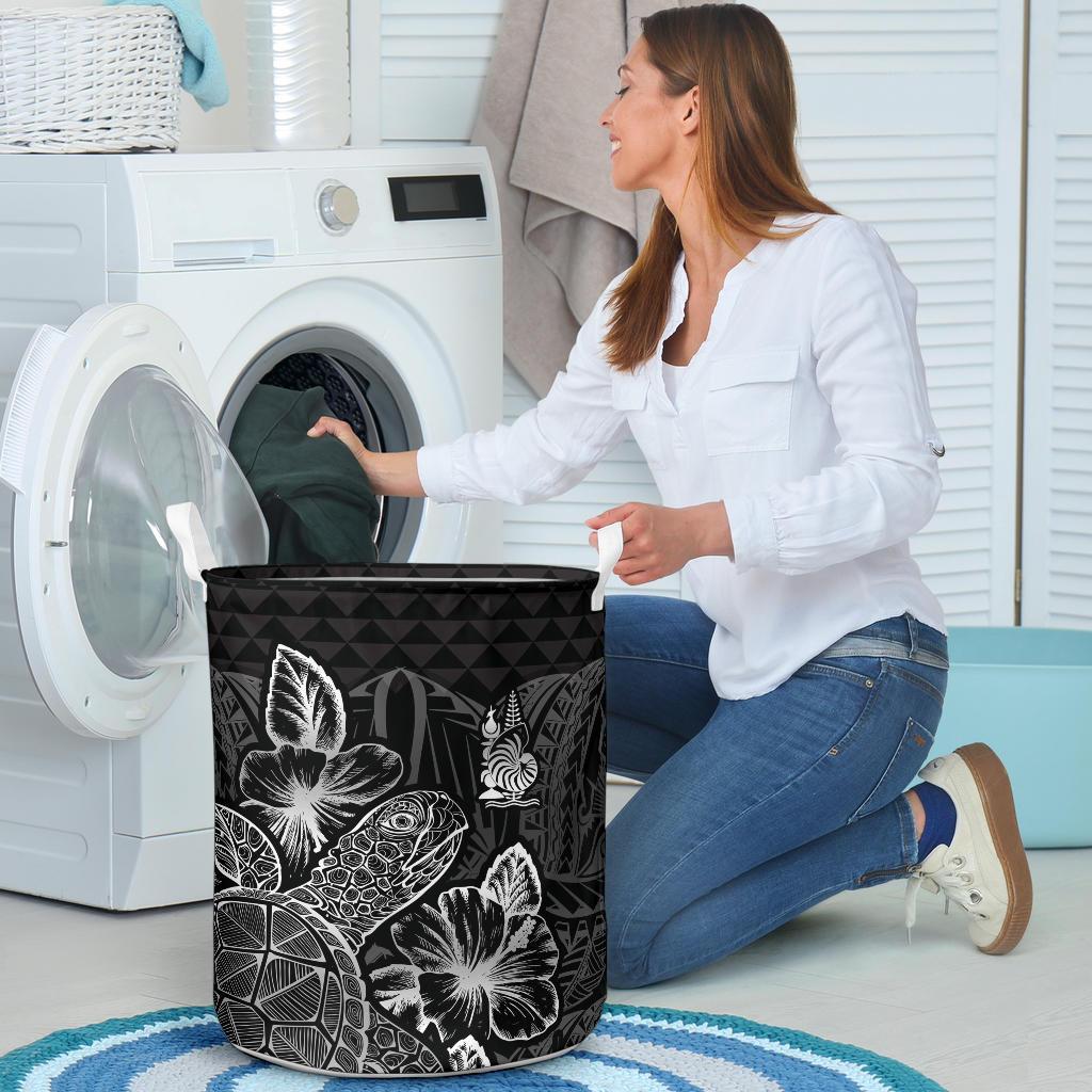 New Caledonia Laundry Basket - Polynesian Turtle Hibiscus Black - Polynesian Pride