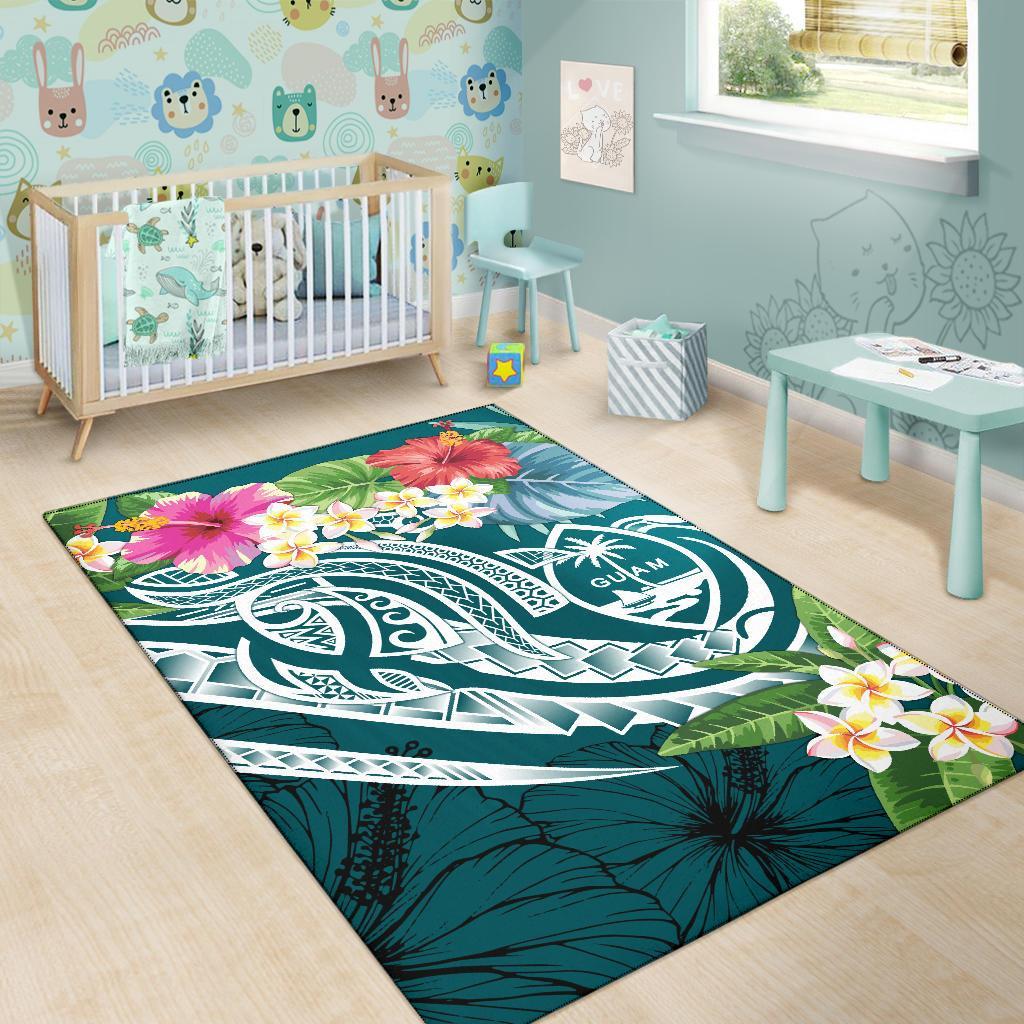 Guam Polynesian Area Rug - Summer Plumeria (Turquoise) - Polynesian Pride