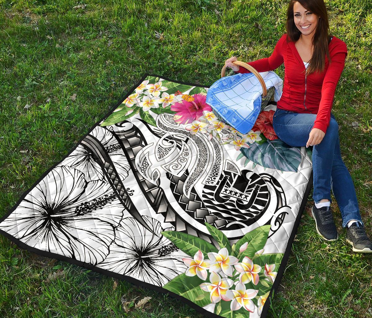 Tahiti Polynesian Premium Quilt - Summer Plumeria (White) - Polynesian Pride