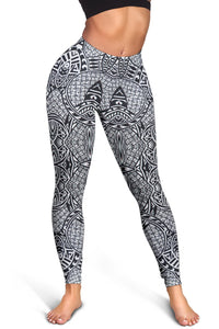 Polynesian Lauhala Mix White Hawaii Women's Leggings AH - Polynesian Pride