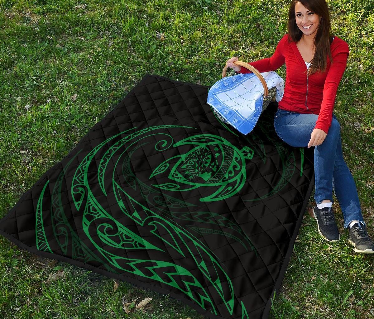 Hawaii Turtle Premium Quilt - Green - Frida Style - Polynesian Pride