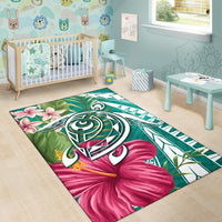 Hawaii Polynesian Turtle Tropical Hibiscus Plumeria Rug - Turquoise - Polynesian Pride