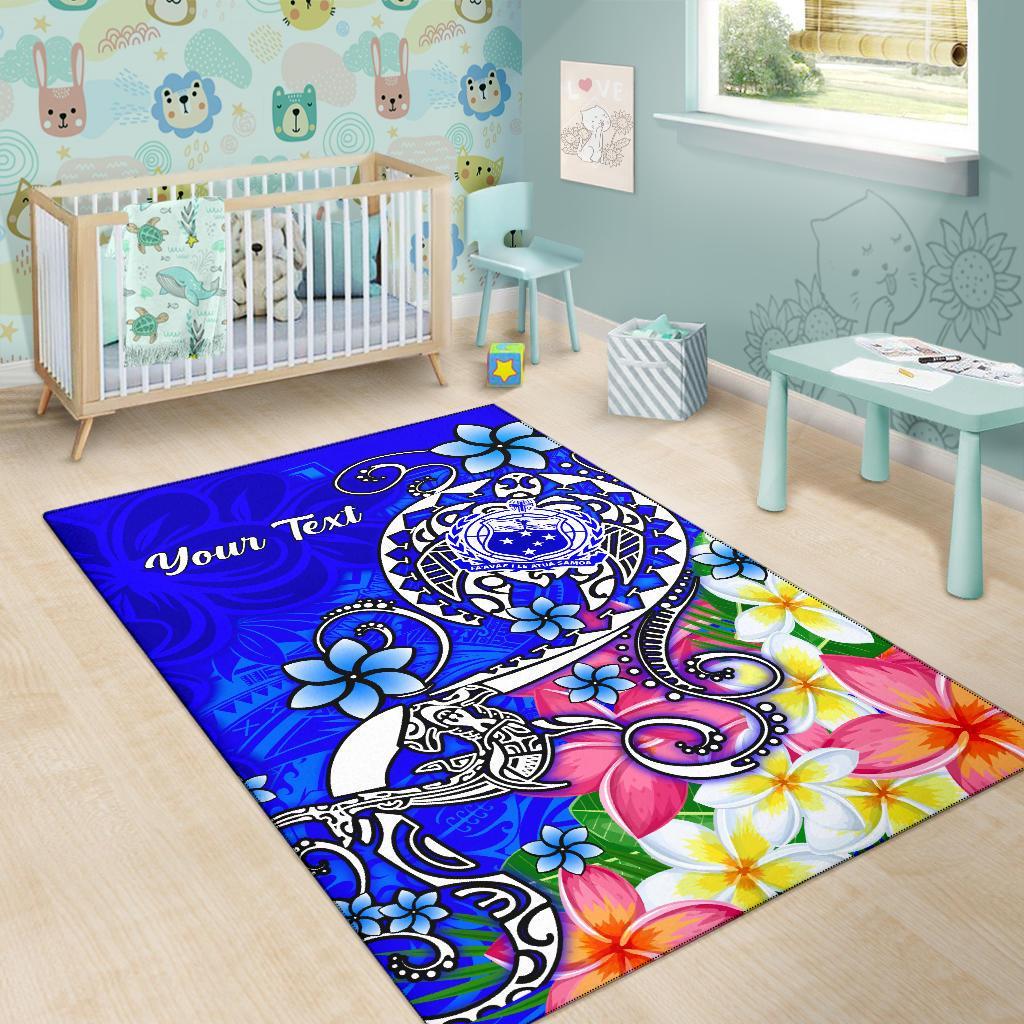 Samoa Custom Personalised Area Rug - Turtle Plumeria (Blue) - Polynesian Pride