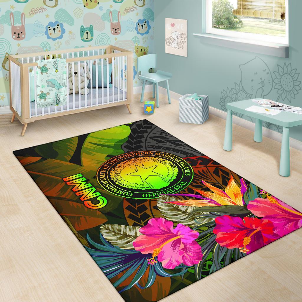 Northern Mariana Islands Polynesian Area Rug - Hibiscus and Banana Leaves - Polynesian Pride