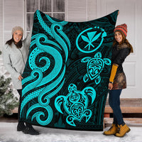 Polynesian Hawaii (Kanaka Maoli) Premium Blanket - Turquoise Tentacle Turtle - Polynesian Pride