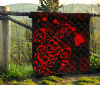 Turtle Hibiscus Map Red Premium Quilt - Polynesian Pride