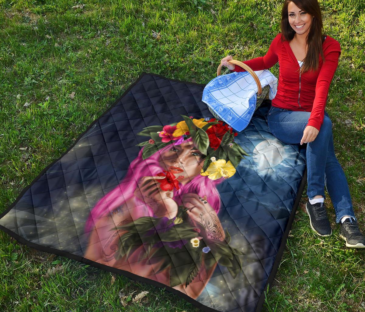 Hawaii Kanaka Colorful Hula Girl Premium Quilt - Dinh Style - Polynesian Pride