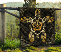 Turtle Hibiscus Yellow Premium Quilt - Polynesian Pride