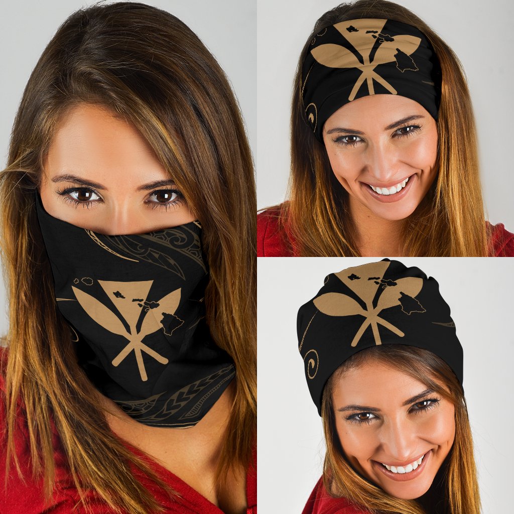 Hawaii Kanaka Map Polynesian Bandana 3 - Pack - Gold One Size Gold - Polynesian Pride