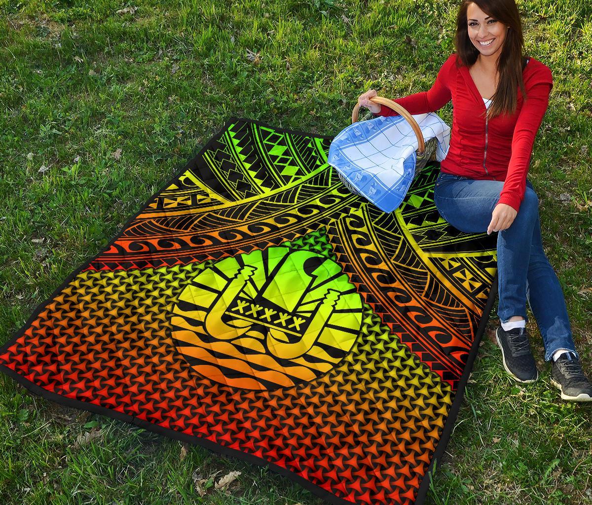 Polynesian Tahiti Premium Quilt - Reggae Vintage Polynesian Patterns - Polynesian Pride