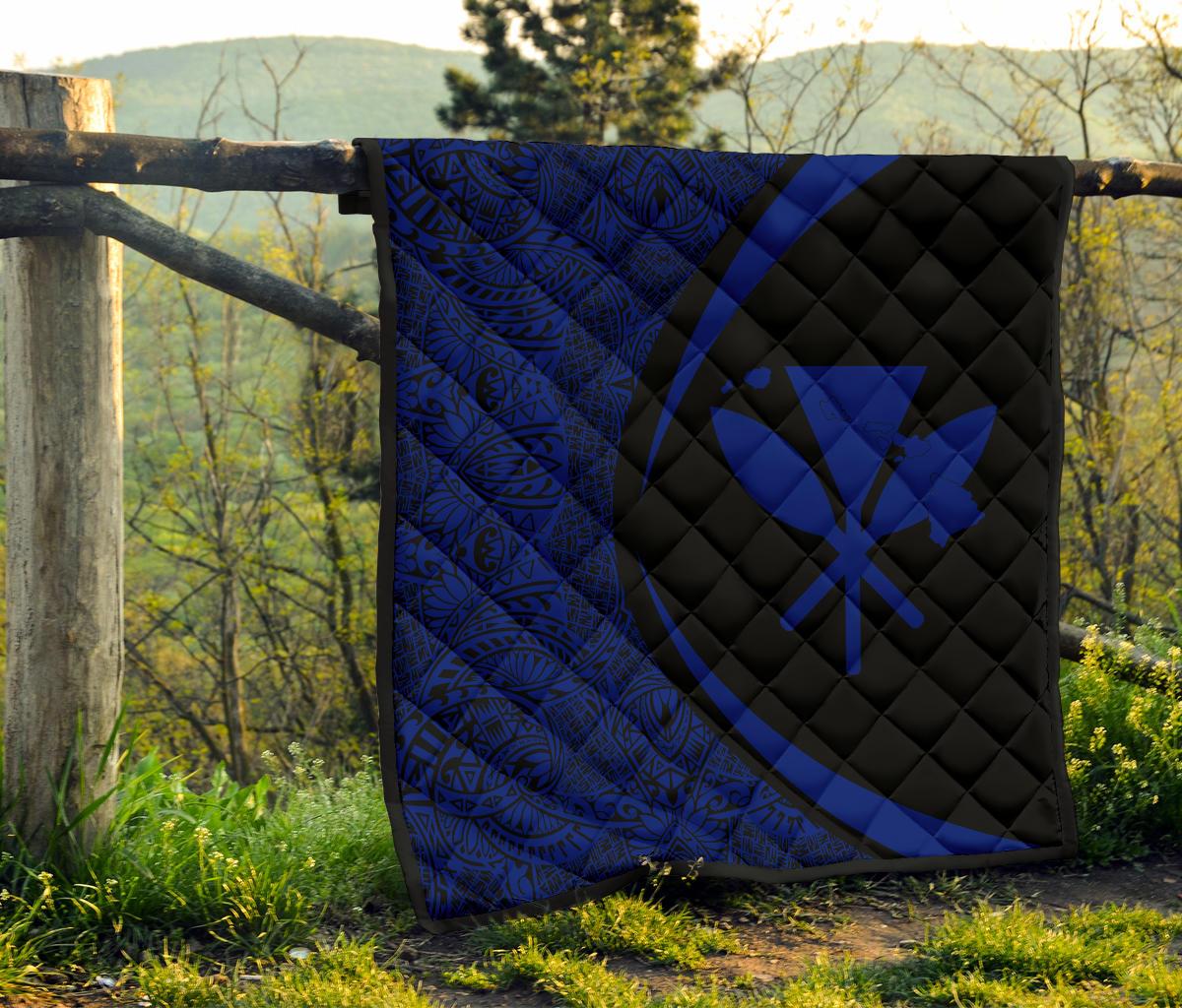 Hawaii Kanaka Polynesian Black And Blue Premium Quilt - Circle Style - Polynesian Pride