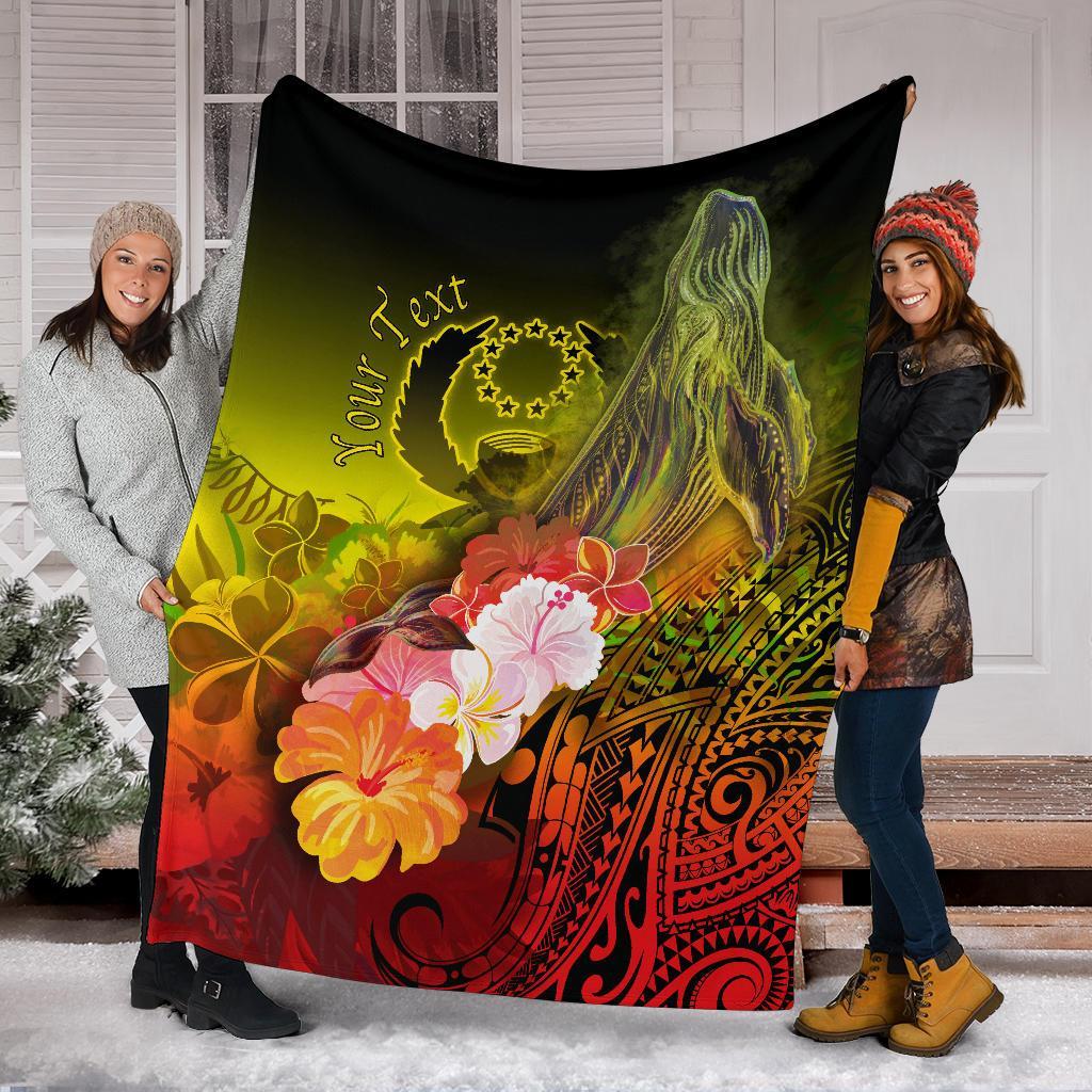 Pohnpei Custom Personalised Premium Blanket - Humpback Whale with Tropical Flowers (Yellow) - Polynesian Pride